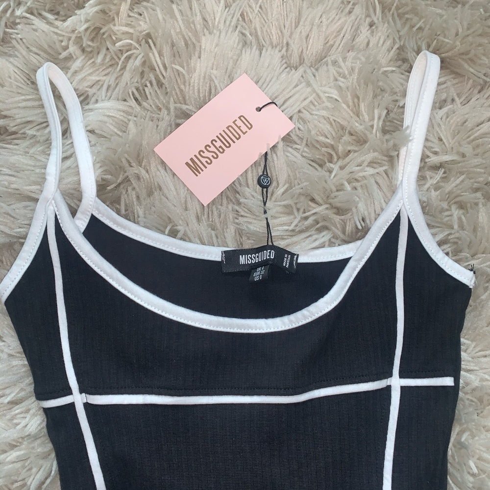 Black Corset Ribbed Mid Knee Dress